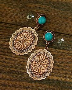 Concho Style Post Earrings , Natural Turquoise Mountain Jewelry, Copper Plate, Shades Of Turquoise, Classic Jewelry, Copper Plated, Natural Turquoise, Antique Copper, Cute Jewelry, Dream Wardrobe