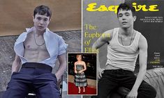 an image of a man on the cover of esqure magazine with his shirt off