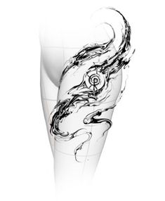 an artistic black and white photo of a woman's leg with swirls on it