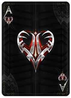 a playing card with an abstract design in the shape of a heart and two hearts