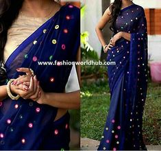 Mirror Work Blouses, Mirror Work Sarees, Mirror Work Saree Blouse, Mirror Saree, Mirror Blouse Design, Plain Georgette Saree, Mirror Blouse, Plain Sarees, Mirror Work Saree