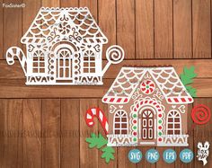 paper cut out of a gingerbread house with candy canes and pepperminks