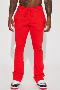 Model Height: 6'1 - Waist: 32 - Wearing Large Big & Tall: Height 6'5 - Waist 42 - Wearing XXXL Available In Red. Elastic Waistband Drawstring Side Hand Pockets 60% Cotton, 40% Polyester Imported | Mens Tyson Skinny Stacked Flare Sweatpant in Red size 2XL by Fashion Nova Tall Height, Chocolate Fashion, Plain Hoodies, Red S, Mens Fleece, Curve Dresses, Mens Activewear, Bottom Clothes, Matching Dresses