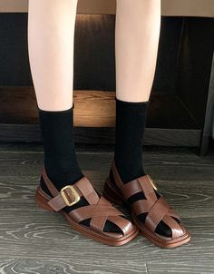 Roman Style Square Toe Strappy Sandals Slingback — Obiono Brown Slingback Sandals With Buckle And Round Toe, Trendy Open Toe Sandals With Metal Pin Buckle, Trendy Sandals With Metal Pin Buckle, Trendy Sandals With Metal Pin Buckle And Round Toe, Leather Flat Sandals With Metal Pin Buckle, Casual Brown T-strap Sandals With Heel Strap, Flat Leather Sandals With Metal Pin Buckle, Casual Brown Slingback T-strap Sandals, Leather Open Toe Sandals With Pin Buckle