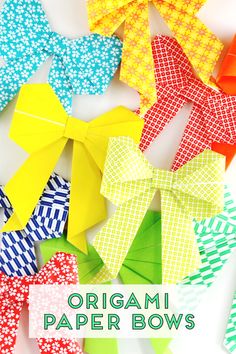 the origami paper bows are all different colors