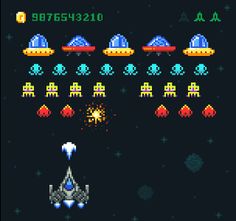 an old school computer game with space and rockets