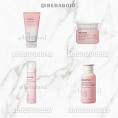 four different types of skin care products on a white marble background with the words bebaboid above them