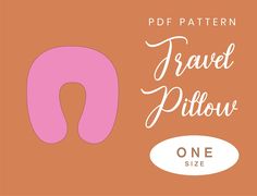 a pink pillow with the words travel pillow one size on it and an orange background