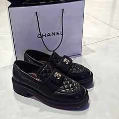 Worn Once Authentic Chanel Turn Lock Loafers Black Caviar Gold Hardware 39 (Fits Us 8) Please Know Your Size In Chanel Minor White Mark On Right Side Sole No Box Authenticated By Poshmark Chanel Loafers, Quilted Top, Black Caviar, Black Loafers, White Mark, Chanel Shoes, Loafer Shoes, Right Side, Flat Shoes Women