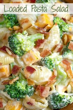 broccoli and bacon pasta salad in a bowl