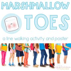 the cover of marshmallow toe's book, featuring several children standing in line