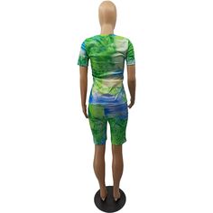 Tie Dye Short Sleeve T Shirt Biker Shorts 2 Piece Sets Green Short Sleeve Short Set For Spring, Green Summer T-shirt, Printed Pants Style, Fashion Patchwork, 2 Piece Sets, Tie Dye Shorts, Summer Patterns, Short Sleeve T Shirt, Biker Shorts