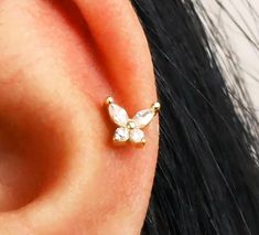 Butterfly Dainty cartilage earrings. Perfect for stacking or just as a statement piece! A perfect gift for birthdays, anniversaries, bridesmaids, graduations, friendships and sisters. Options * "Single 1 Earring" - refers to 1 individual earring * "Pair 2 Earrings" - refers to 2 earrings * Post Length: 5,6,8mm * Post Width: 18G * Our Gold jewelry are made with thick high quality 18K gold plated solid 925 Sterling Silver * Our Silver jewelry are made with thick high quality rhodium plated solid 9 Fine Jewelry Butterfly Shaped For Pierced Ears, Elegant Heart-shaped Single Cartilage Earring, Butterfly Tragus Earring, Hypoallergenic 14k Gold-filled Silver Cartilage Earrings, Minimalist Ear Piercings, Tragus Stud, Cartilage Earrings, Tragus, Minimalist Earrings