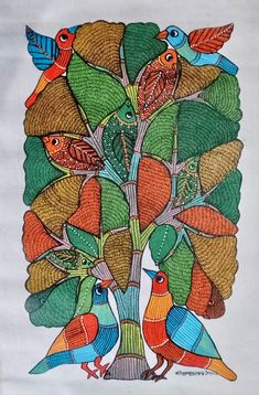 an image of birds in a tree with leaves