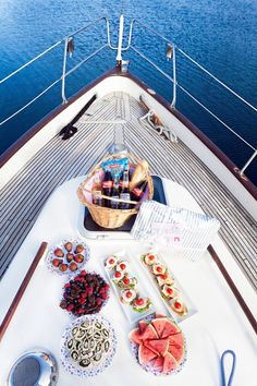 the food is laid out on the boat deck