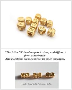 "Dainty 4.5mm alphabet cube beads for personalized jewelry and minimalist jewelry. Unique Matte Gold Finish over Lead and Nickel free brass. Short Details: * Size is around 4.5mm (3/8\") * Hole is around 2.3mm in diameter. * 18K Matte gold plated over the lead and nickel-free brass.  ♥ MATCHING COMPONENTS: *  Adjustable Add-A-Bead Necklace: https://www.etsy.com/listing/1258724094 https://www.etsy.com/listing/1258714196 *  Ready-to-Wear Cable Chain Necklace: https://www.etsy.com/listing/559056099 *  Make your own: Fine Paperclip Chain: https://www.etsy.com/listing/1168974537 Fine Cardano Chain: https://www.etsy.com/listing/1165150799 End Cap for Chain: https://www.etsy.com/listing/1166550126 Lobster Claw: https://www.etsy.com/listing/856980773 Extender Chain: https://www.etsy.com/listing/84 Modern Letter Beads Jewelry For Gifts, Modern Letter Beads Jewelry As Gift, Minimalist Letter Beads Jewelry For Anniversary, Classic Gold Jewelry With Letter Beads, Minimalist Letter Beads For Jewelry Making, Gold Letter Beads For Everyday Use, Cheap Adjustable Letter Beads Jewelry, Affordable Black Letter Beads Jewelry, Elegant Adjustable Letter Beads