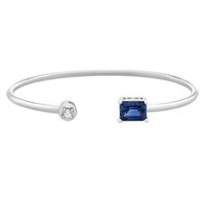 Sterling silver bangle bracelet with one 8x6 millimeter rectangular lab created blue sapphire and one 2.5 millimeter round lab created white sapphire | Lab Created Blue & White Sapphire Bangle Bracelet | Sterling Silver | Size 8.70 mm | Layering & Stacking Sapphire Bangle, 2 Carat Engagement Ring, Helzberg Diamonds, Silver Bangle Bracelet, Gems Bracelet, Sterling Silver Bangle Bracelets, Sterling Silver Bangle, Prom Jewelry