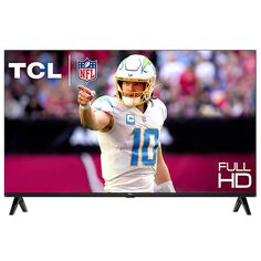 the tcl 55 inch full hd tv is shown in front of an image of a football player