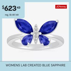 Ring Style: Cocktail RingsSetting: ProngShape: Butterfly, AnimalsStone Cut: MarquiseStone Millimeter Measurement: 8 Mm LengthRing Size: 7Metal Color: Silver ToneRing Top Length: 5.6mmRing Top Width: 9mmBand Width: 2mmCare: Wipe CleanStone Type: 9 Lab Created SapphireAuthenticity: Lab Created StoneBirthstone: September BirthstoneMetal: 10k GoldCountry of Origin: Imported Gemstone Butterfly Ring For Anniversary, Blue Birthstone Ring With Gemstone Accents, Blue Birthstone Ring, Butterfly Cocktail, 2 Rings, Gold Butterfly, Ring Style, Cocktail Ring, 10k Gold