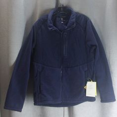 New Navy Sherpa Jacket, Size Medium, Nwt, Polyester And Nylon. Winter Nylon Fleece Jacket With Pockets, Winter Nylon Fleece Jacket With Long Sleeves, Winter Fleece Jacket With Pockets, Navy Windbreaker For Winter Hiking, Navy Fleece Winter Jacket, Navy Winter Fleece Jacket, Functional Blue Fleece Jacket For Winter, Navy Fleece Jacket For Winter, Nylon Fleece Jacket With Pockets