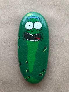 Pickle Rick RockRick and MortyFunny Painted Rocks Pickle Rick Pumpkin, Funny Painted Rocks, Rick And Morty Funny, Rick And Morty Painting, Morty Painting, Easy Pickle, Painting Ideas Easy