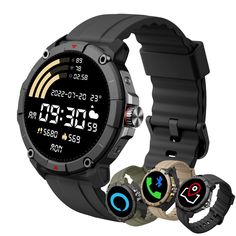 an image of a smart watch with three different watches on the front and back side