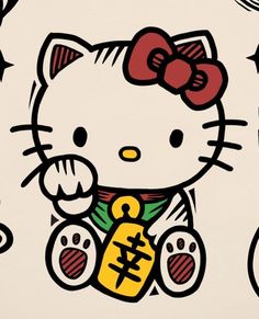 an image of a hello kitty wallpaper with chinese characters on it's back