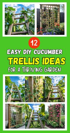 Save this pin for 12 easy DIY cucumber trellis ideas that will help maximize your garden space and support healthy cucumber growth! From simple wooden structures to creative upcycled designs, these trellis projects are perfect for any gardener. #DIYCucumberTrellis #GardenTrellisIdeas #CucumberSupport