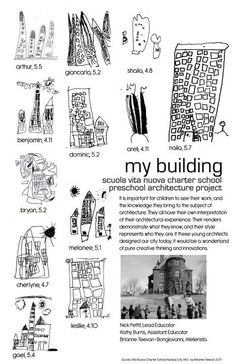 a poster with some drawings on it that says,'my building squirls with