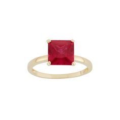 Add stunning sparkle to your ensemble with this 10k gold lab-created ruby ring.RING DETAILSWidth: 8 mmMetal: 10k goldSTONE DETAILSStone type: lab-created rubyCut: princessSetting: prong Size: 5. Gender: female. Age Group: adult. 10k Gold Ring, Princess Cut Gold, Solitaire Rings, Yellow Rings, Gold Wrap, Gold Solitaire Ring, Princess Cut Rings, Right Hand Rings, Jewelry Online Shopping