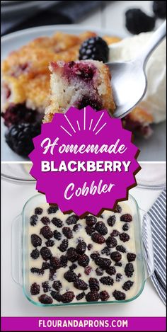 homemade blackberry cobbler recipe with blueberries and cream