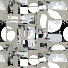 an abstract pattern with white and black shapes on grey background, suitable to be used as wallpaper or fabric