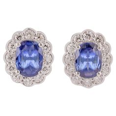 Check out this item from 1stdibs! 1.71  Carat Blue Sapphire & Diamond Earrings Studs in 18k White Gold .: https://www.1stdibs.com/id-j_19795332 Sapphire Diamond Earrings, Blue Sapphire Studs, Sapphire And Diamond Earrings, White Gold Studs, Sapphire Studs, Blue Sapphire Diamond, Earrings Studs, Sapphire Diamond, Precious Gemstones