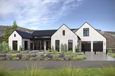 this is an artist's rendering of a modern home in the hills above town