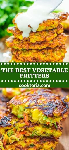 the best vegetable fritters are stacked on top of each other