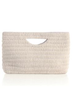 Josie Clutch in White Elevate your summer style with the Josie Clutch in White. This luxurious handbag is adorned with intricately embroidered glass beads and a chic cutout top handle, making it our trendiest accessory yet. The elegant white color scheme effortlessly completes any summertime outfit. Chic Textured Summer Bags, Chic Beige Clutch With Top Carry Handle, Chic Summer Clutch For Shopping, Spring Elegant Clutch For Shopping, Elegant Spring Clutch For Shopping, Elegant Spring Clutch, Elegant Summer Clutch With Top Handle, Chic Summer Clutch, Summer Evening Clutch With Top Handle