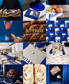 blue and white collage with the words butterman on it's left side