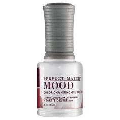 Perfect Match Mood Changing Gel - Heart's Desire Watch your nail color change magically before your eyes! This Perfect Match Mood gel polish is temperature-activated and dramatically transforms color depending on whether you’re feeling cold or hot. Package includes: Perfect Match Gel Polish Easy application, quick soak off High gloss shine that lasts for weeks LED/UV cured No running, shrinking or color fading Dare to Wear Nail Lacquer Free color matching Dare to Wear® Nail Lacquer for touch-ups and perfectly matched manicures to pedicures. *Please note that the colors on the website were designed to come as close to the true color of the polish as possible. Because of monitor settings, we can’t guarantee an exact color match. These colors are made to be a representation of the true color. Mood Gel Polish, Color Changing Gel Polish, Perfect Match Gel Polish, Mood Colors, Hearts Desire, Nail Lacquer, Free Coloring, High Gloss, Gel Polish