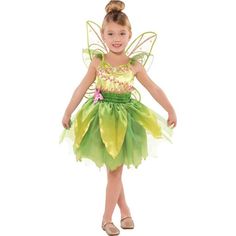 Become Peter Pan's beloved fairy friend with this Classic Tinker Bell Costume for toddler girls! The green fairy dress features airy tulle flutter sleeves and an organza petal peplum layered over the tulle skirt. Fairy accents like a large pink flower Tink cameo and pink vine applique sweeten up the dress. Finish this magical Tinker Bell Costume with the included green and gold glitter wings. pbToddler Girls Classic Tinker Bell Costume includes:-b-p ul liDress-li liFairy wings-li -ul p Officiall Tinkerbell Halloween Costume, Tinkerbell Outfit, Bell Costume, Tinkerbell Dress, Tinkerbell Costume, Toddler Costumes Girl, Halloween Costume Toddler Girl, Party City Costumes, Tinker Bell Costume