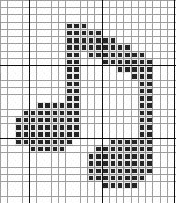 a cross stitch pattern with an arrow on the side and two smaller squares in the middle