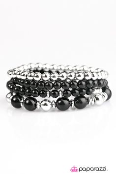 A classy combination of black and silver beads are threaded along elastic stretchy bands, creating a timelessly layered look along the wrist. Sold as one set of four bracelets. P9WH-BKXX-093XX Paparazzi Accessories are always !! Party Like Gatsby, Paparazzi Party, Black Bracelet, Black Bracelets, Paparazzi Accessories, Black And Silver, One Set, Layered Look, Gatsby