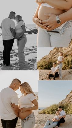 an image of a pregnant couple on the beach with their baby bumping her belly