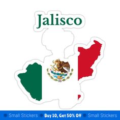 the state of mexico with its flag and country name sticker on it's map