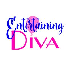 the words entertaining diya written in pink and blue on a white background with balloons