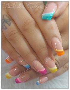 Multicolored Nails, Nails Art Designs, Spring Acrylic Nails, Romantic Nails, Gel Nail Art Designs, French Manicure Nails, Fancy Nails Designs, Pretty Nail Art Designs