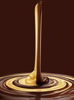 the liquid is flowing into the chocolate