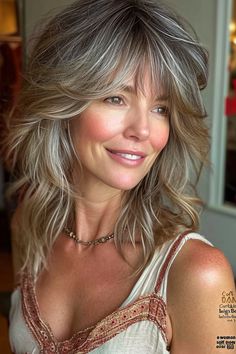 "Elegant Transformations: Gorgeous Hairstyles and Haircuts for Women Over 50. Rediscover Your Radiance! Timeless Looks for Timeless Beauty. Haircuts For Medium Length Hair, Parted Bangs, Textured Haircut, Haircuts For Women Over 50, Beautiful Gray Hair, Hairstyles And Haircuts, Beautiful Hairstyles, Haircuts For Medium Hair