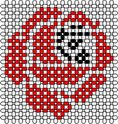 a cross stitch pattern with red and black dots in the shape of a flower on a white background