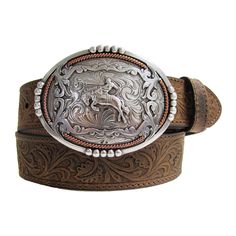 Product Details: Tooled western belt Two-tone three-dimensional bronc rider on decorative engraved background Tan Belt width: 1 1/2" 100% full-grain leather Buckle finish: Antique gold and silver Due to the uniqueness and natural attributes of this leather, color variations may occur Surprise Dance Outfits, Bronc Rider, Cowboy Buckle, Cowboy Belt Buckles, Tan Belt, Womens Leather Belt, Roper Boots, Expensive Jewelry Luxury, Western Belt Buckles