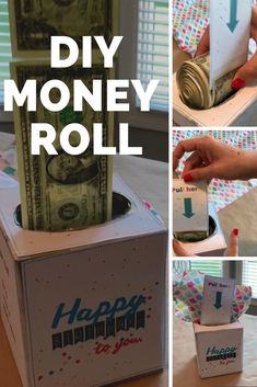 dollar bill sitting on top of a box with the words diy money roll